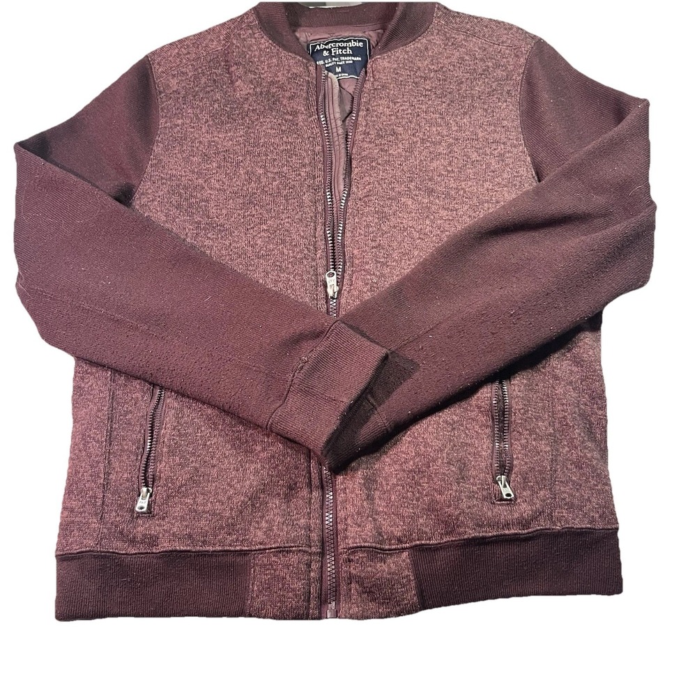 Abercrombie Men's‎ Full Zip Bomber Style Quilted Medium Weight Sweater Maroon